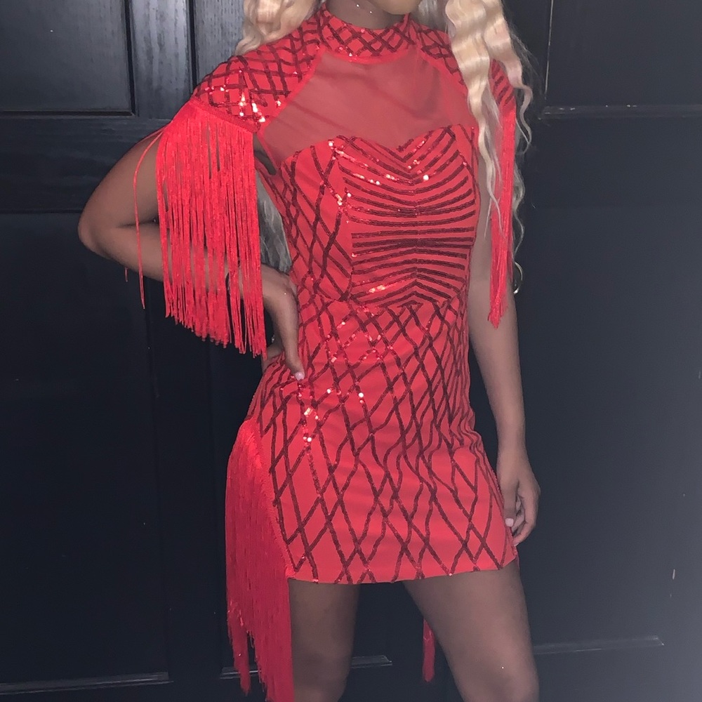 Red Sequin dress with fringes